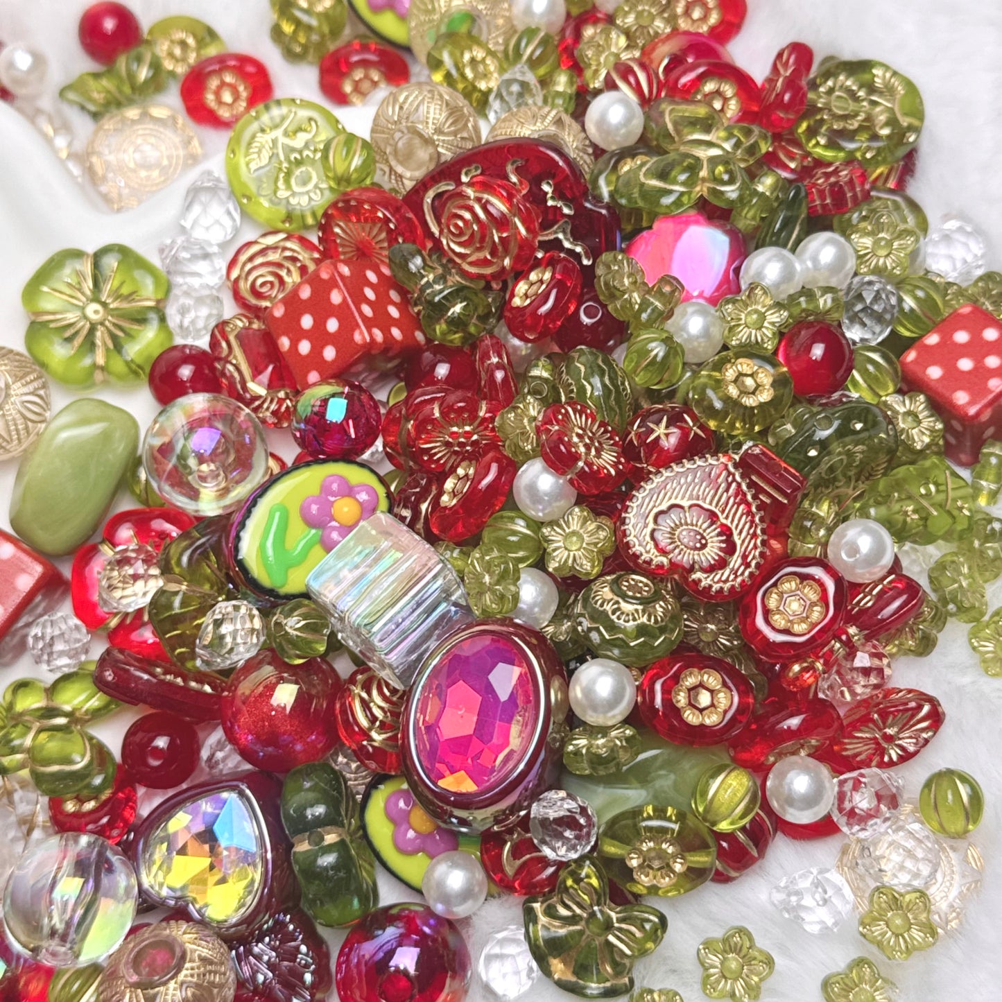 Mélange de perles Rubis Olive